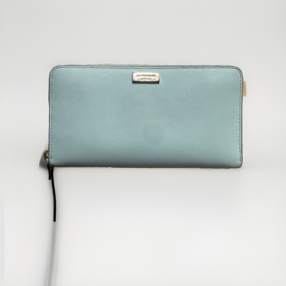Kate Spade New York Wallet Light Blue Refined Grain Leather Zip Around